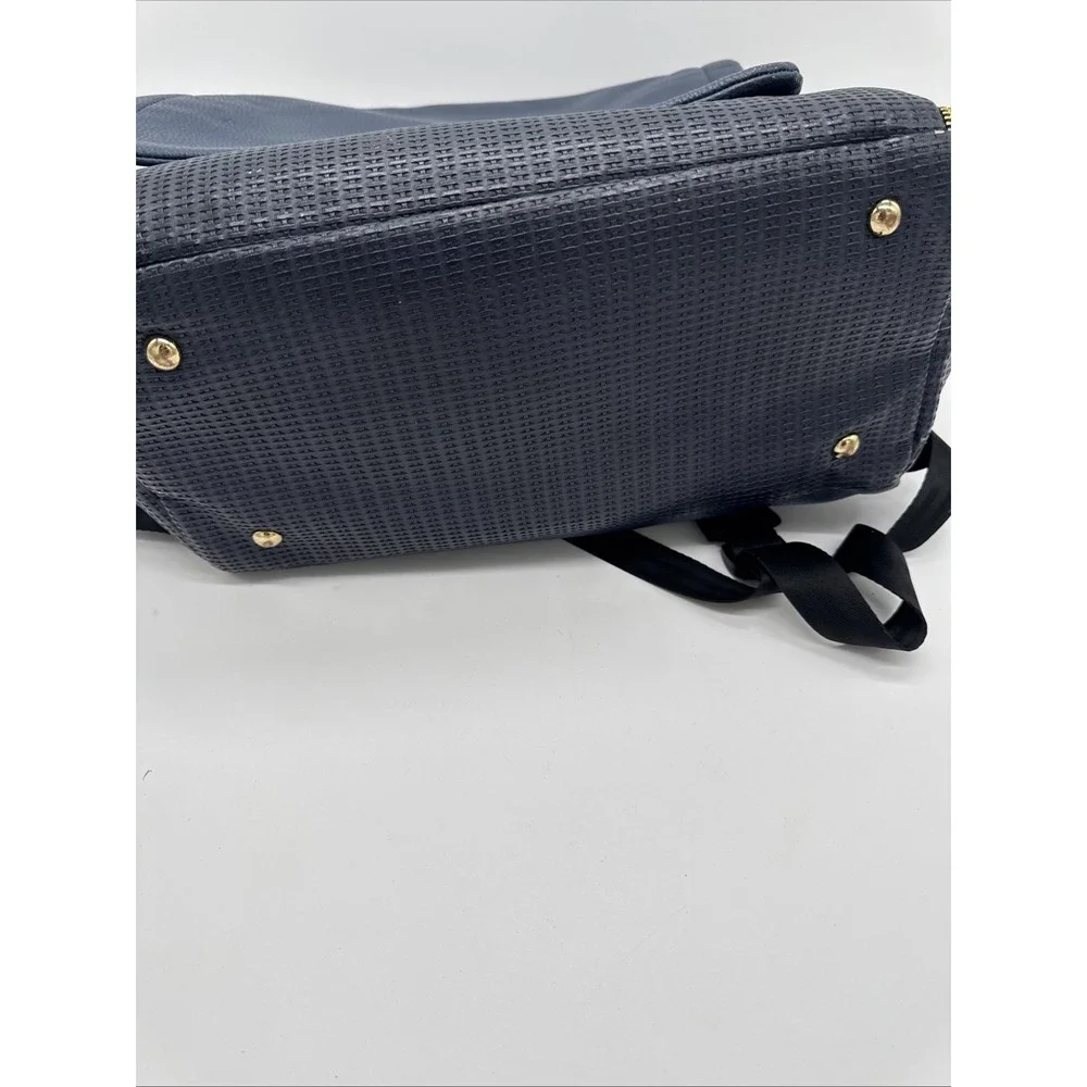 Large Petunia Pickle Bottom Boxy Backpack in Navy Blue Leatherette Diaper Bag